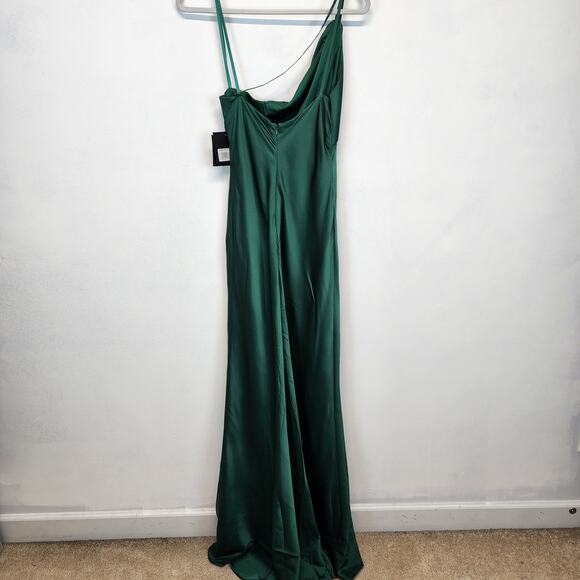 Mac Duggal Satin Maxi Dress Formal Prom Gown Size 8 Emerald Green One Shoulder - Picture 7 of 16